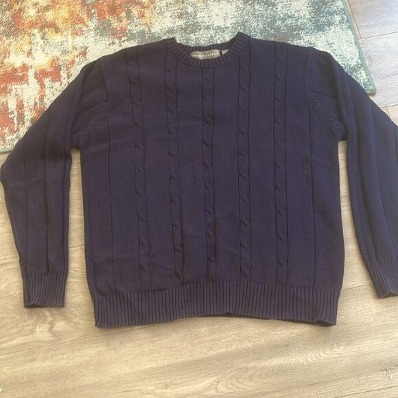 Oscar de la renta size XL 100% cotton navy blue men's sweater - Picture 2 of 10